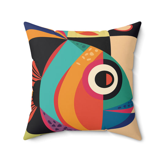 Square Pillow - Colorful Fish Abstract Art Style